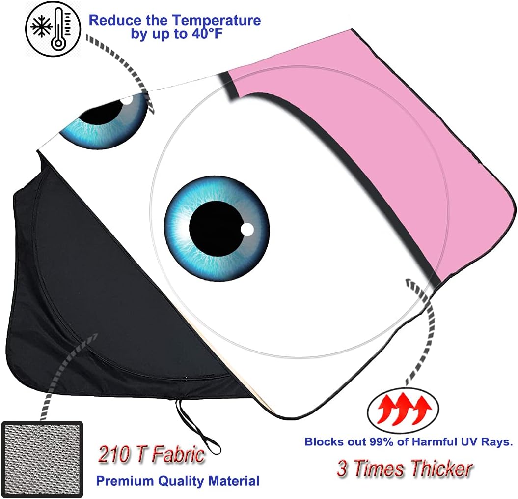 Gven Windshield Shade, Car Sun Shade for Front Windshield Funny Car Eyes Sunshades Sun Visor Protector Blocks UV Rays Foldable 210T Keep Your Vehicle Cool (Eyes-Pink, Standard)