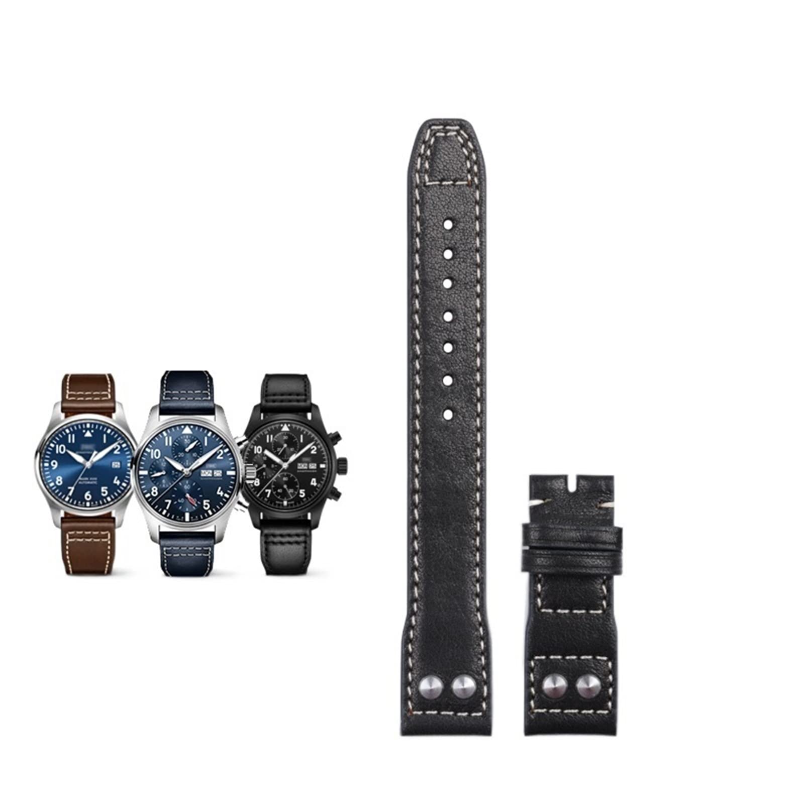 NFFRK 20mm miękki pasek do zegarka z prawdziwej skóry do paska IWC do akcesoriów Portofino Big PILOT Mark 18, Kolor czarny, 20mm