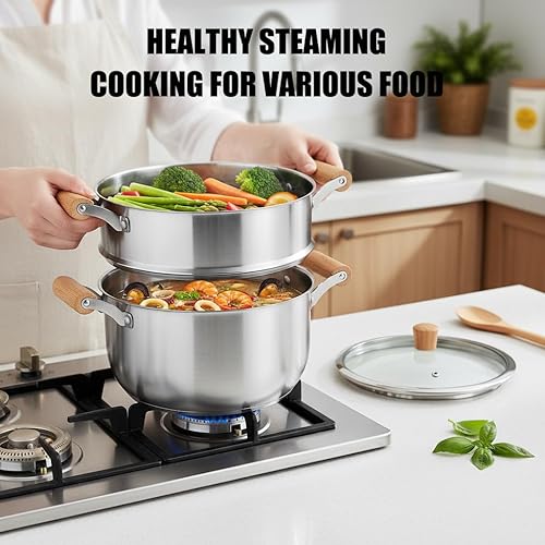 Miniatura 5 de Chuleno Vaporizador de 3.3 cuartos de galón para cocinar, olla de vapor de acero inoxidable con cesta de vapor para verduras, albóndigas, sopa,