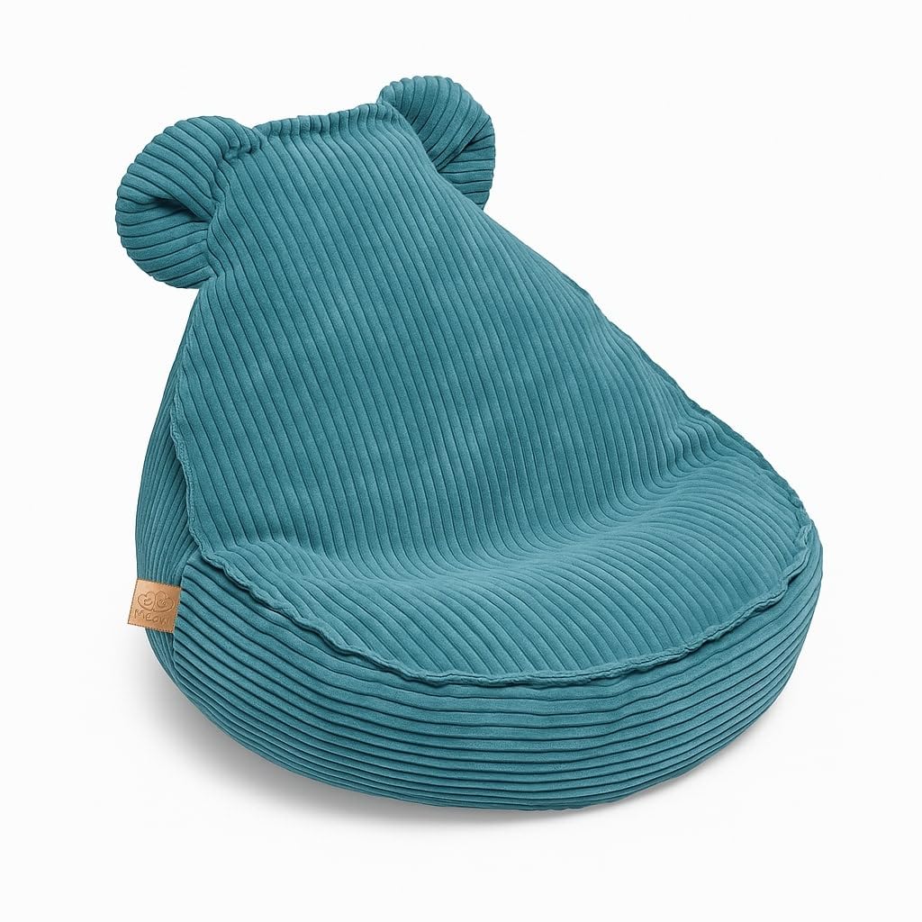 MEOWBABY Pouf Chambre Enfant - Fauteuil Poire Confortable et Léger - Pouf Poire Ergonomique pour Lecture et Jeu - Siège Douillet pour Fille et Garçon avec Remplissage de Billes, Côtelé, Turquoise