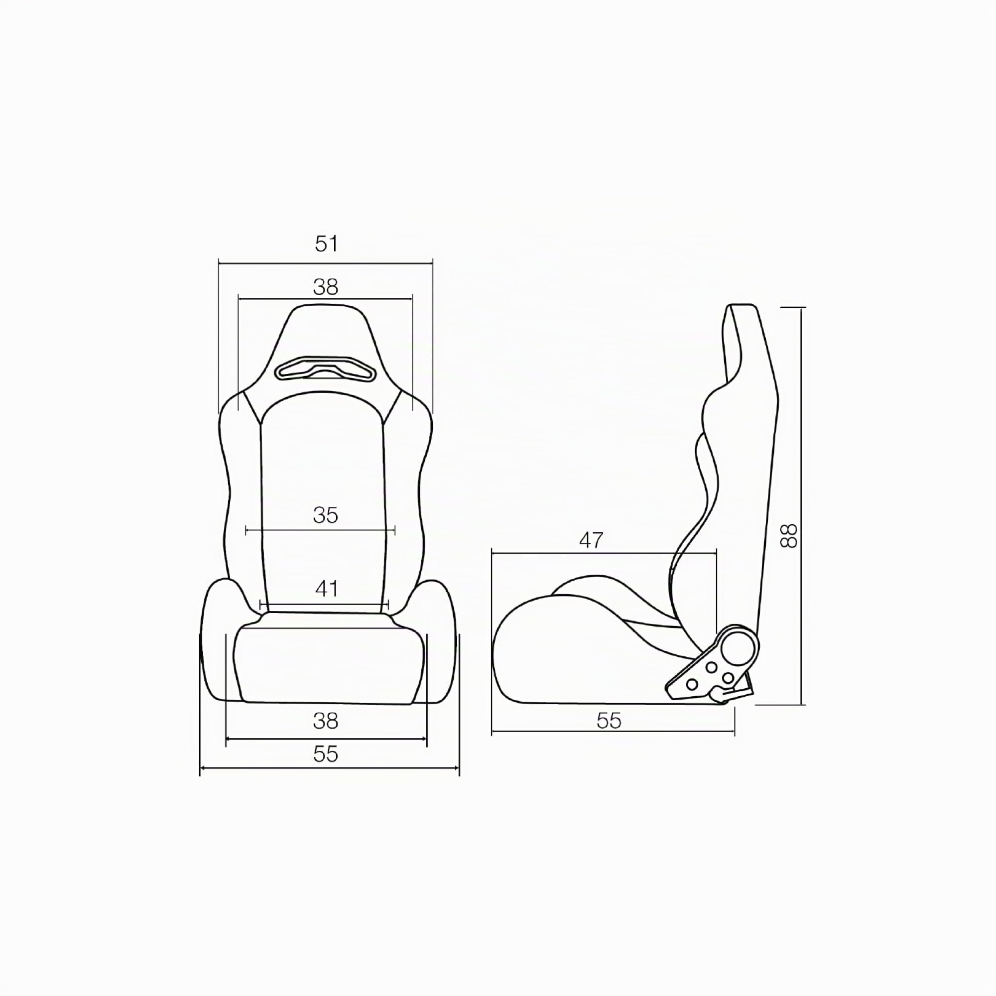 Simoni Racing SRS/15 Siège Sportif Reclinable en Cuir Noir, Universel - Levier de réglage à Droite et à Gauche