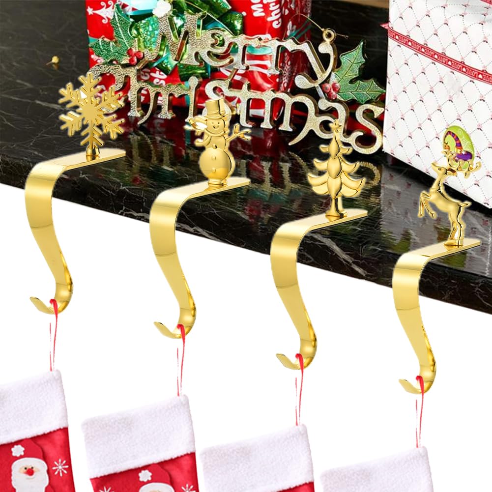 Larfraecy Weihnachtsstrumpf Aufhänger Haken 4 Stück Kaminhalter Haken,Weihnachten Kamin Metall Hängende Haken,Aufhänger Clips Weihnachtsstrumpf Kleiderbügel Rutschfeste Für Weihnachtsfest Dekoration
