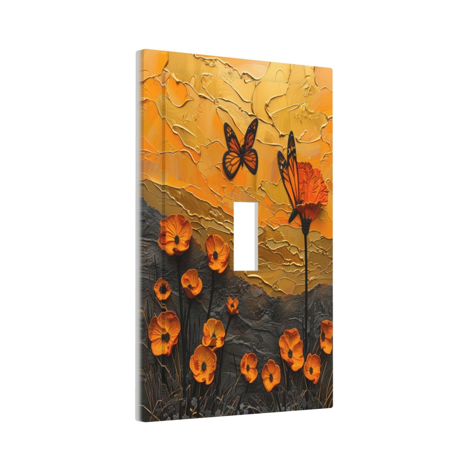 Decorative Light Switch Cover Oil Painting Abstract Orange Butterfly Flower 1 Gang Wall Plates Single Toggle Outlet Covers Decora Switch Plate Electrical Faceplate for Bedroom Home Decor-image-44