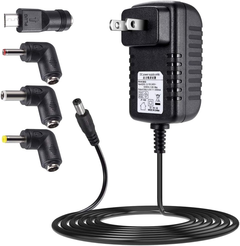 SoulBay 5V 3A AC Adapter 15W Power Supply with 4 Tips 5.52.5mm | 4.01.7mm | 3.51.35mm | Micro-USB Universal 5VDC Charger for Tablet IP Camera USB Hub Lights Router Speaker Webcam and More : Electronics