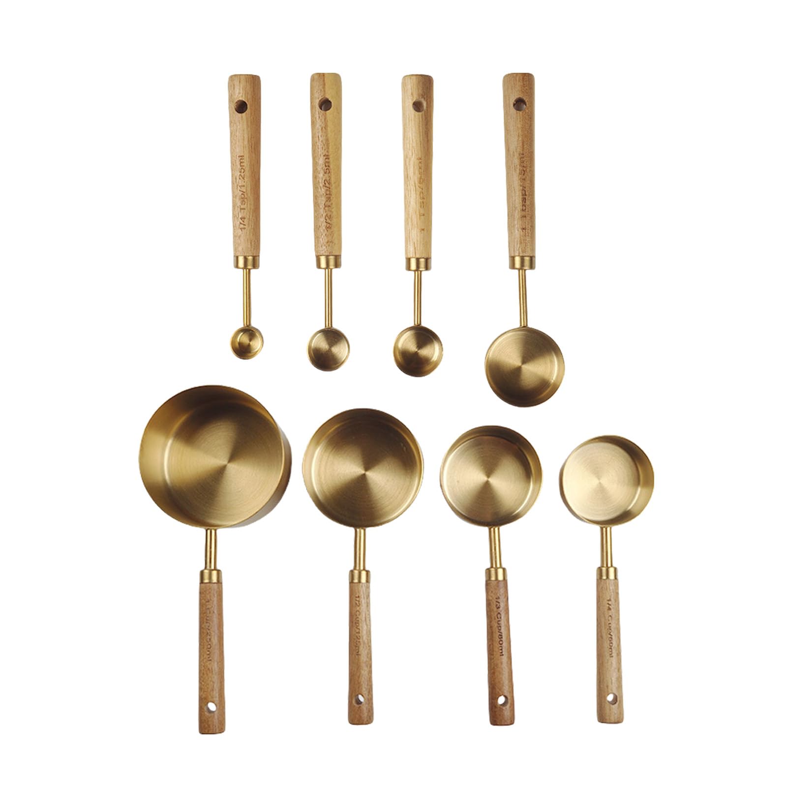 Idée cadeau café avec ce lot de 8 tasses à mesurer et poignée en bois