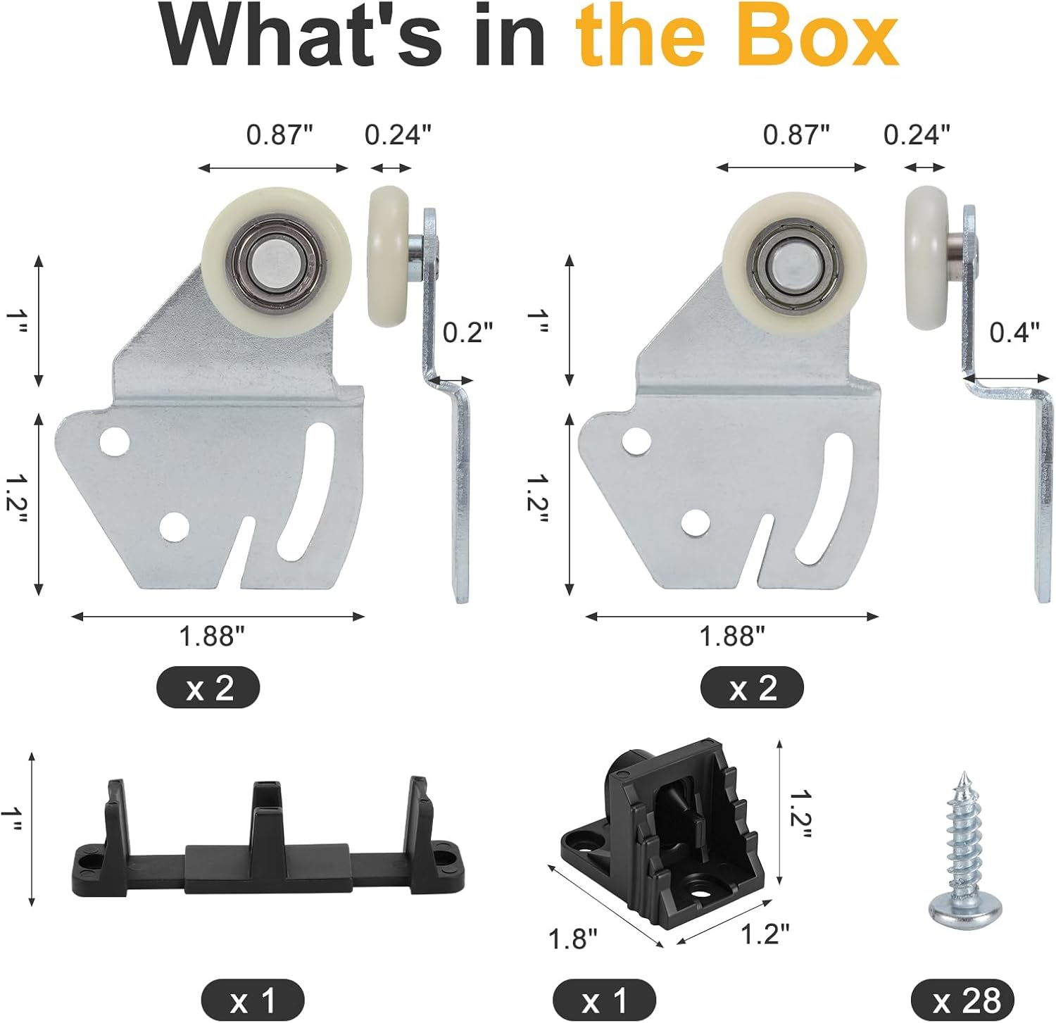 Sliding Closet Door Roller Kit – Top Hung Door Replacement Hardware with 7/8Inch Convex Ball Bearing Wheels, Stamped Steel, 1/4" & 1/2" Offset Brackets