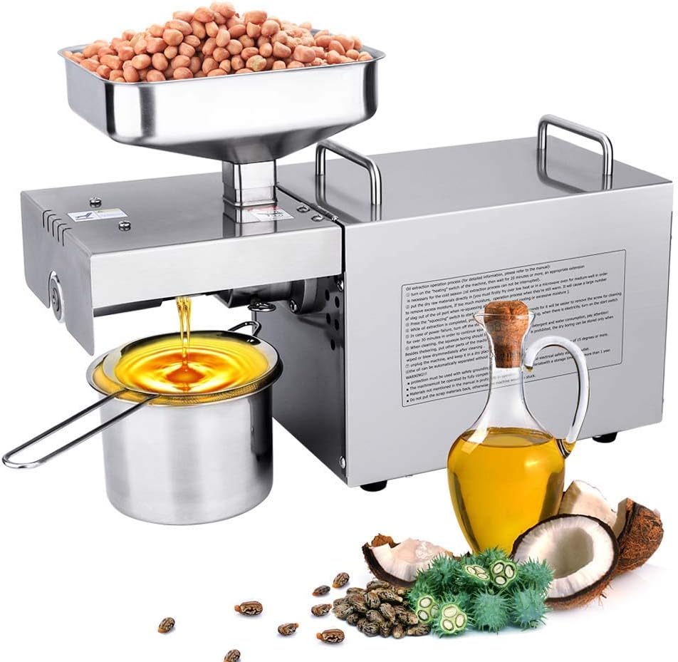 Rbaysale Oil Press Machine Cold Hot Nuts Oil Expeller Commercial Home Automatic Food-Grade Stainless Steel Extractor for Peanut Seeds [Energy Class A+] [Energy Class A+]