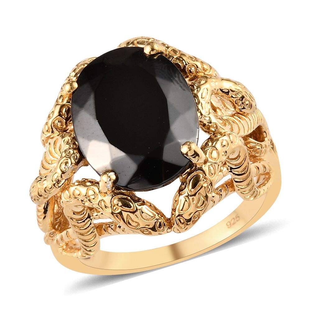 Healing Elite Shungite Solitaire Ring for Women in 14K Gold Overlay Sterling Silver 5.50 Ct, Silver wt 10.00 Gms
