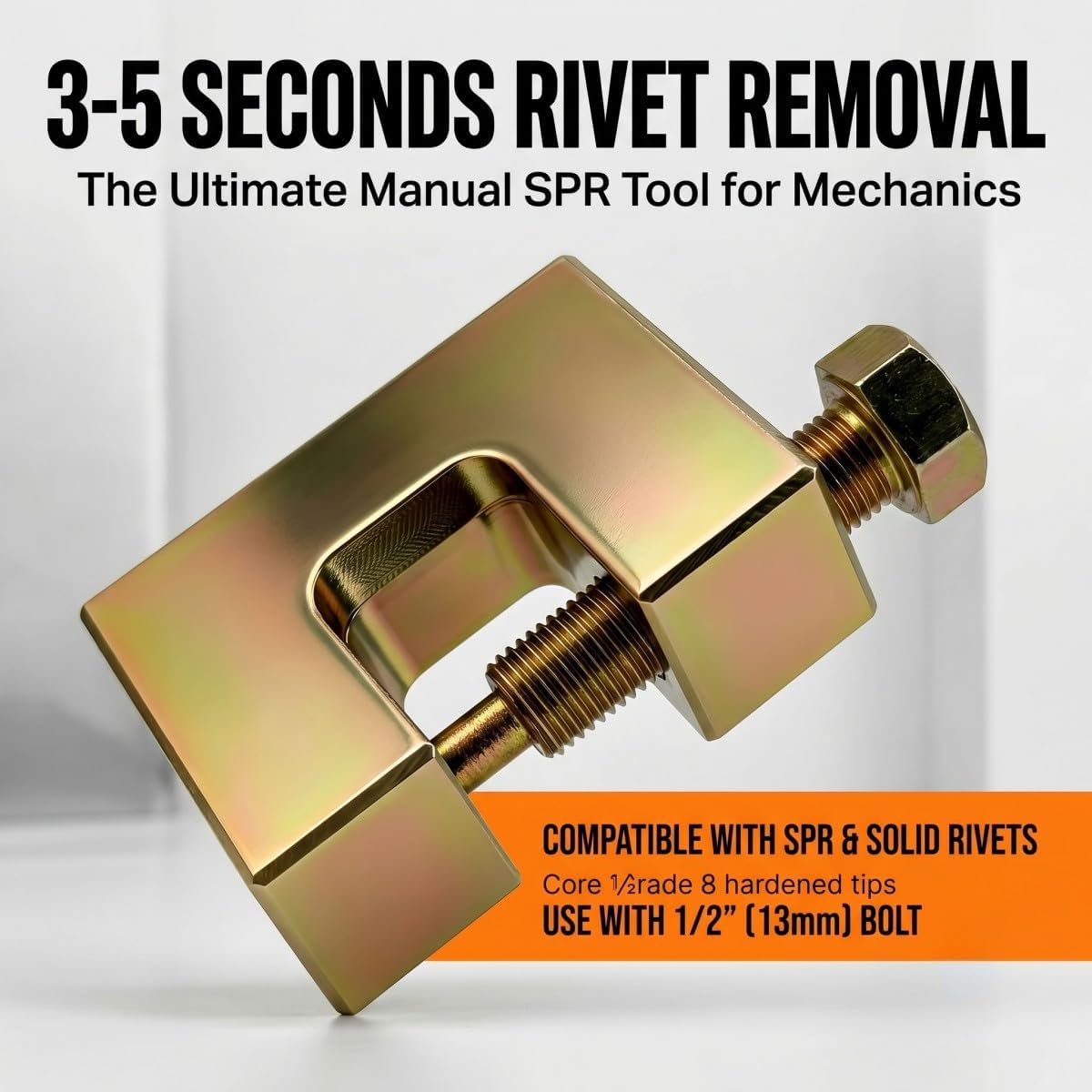 SPR Extraction Tool 21970, Heavy-Duty Manual Self-Piercing Rivet Removal Tool, Hardened Steel Frame Compatible with 1/2-Inch Impact Wrench and 3/4-Inch or 19mm Socket