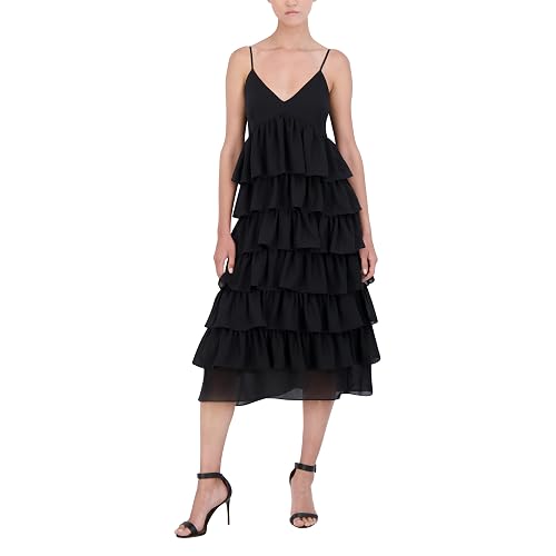 Snapklik.com : BCBG New York Womens Sleeveless V Neck Tiered Ruffle Midi  Day Dress