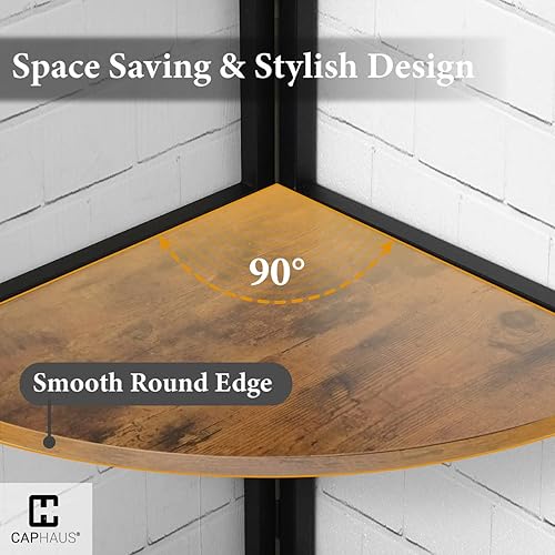 Miniatura 7 de CAPHAUS Estante de esquina alto, estantes de exhibición de 4 niveles, estantería de almacenamiento de madera con marco de metal, estantería versátil