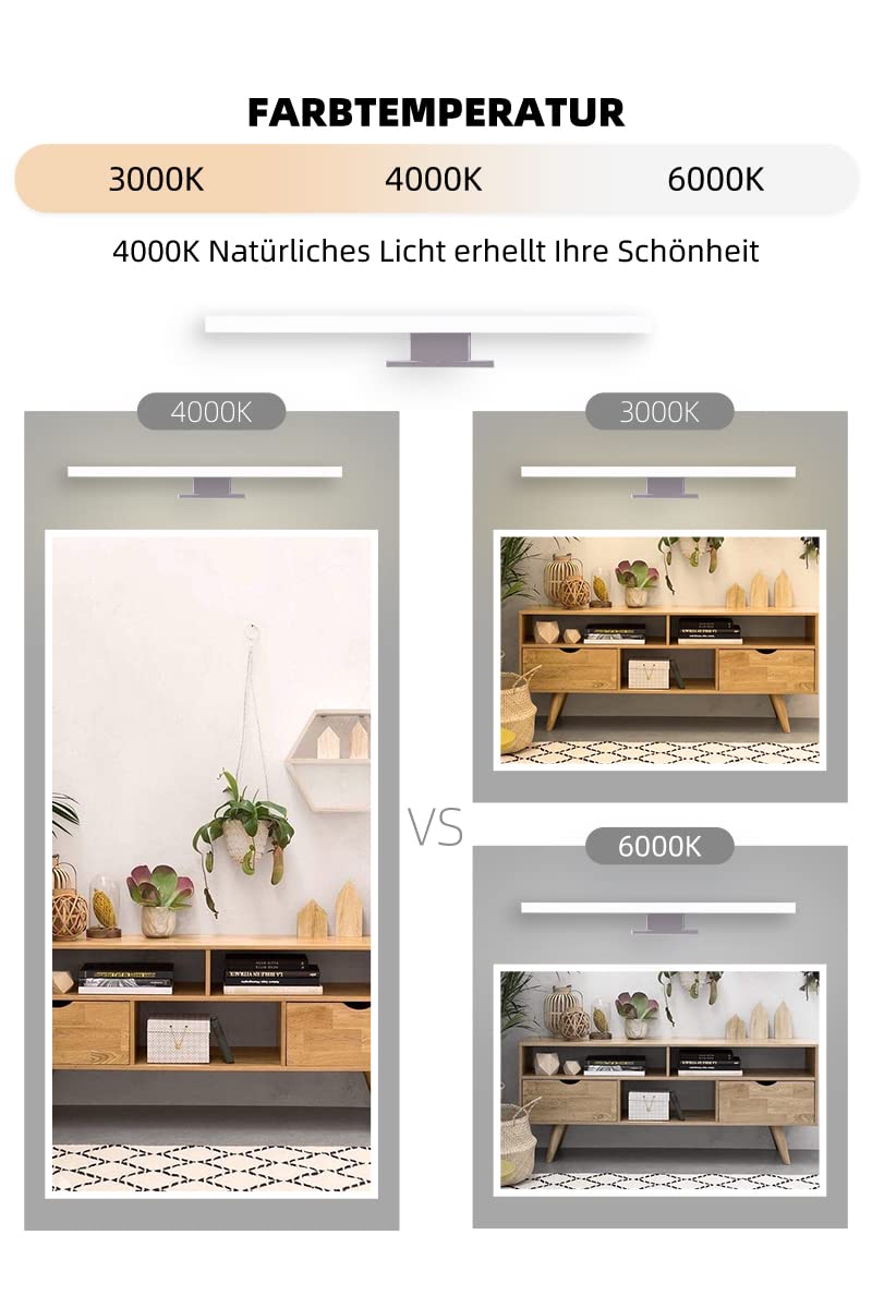 Lámpara de Espejo de Baño LED, 5W 600lm 30cm, Lámpara de Espejo de Baño Montada en Pared, Blanco Natural 4000K, Iluminación de Gabinete de Espejo 230V IP44(30cm-4000K)