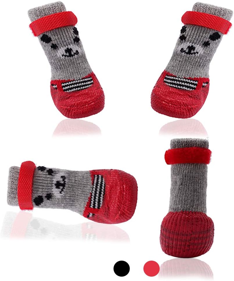 DleDanDleDan Dog Boots Waterproof Shoes Breathable Socks, with Anti-Slip Sole and Adjustable Magic Tape All Weather Protect Paws Only Fit for Small Dog(4Pcs)(Red, XS)