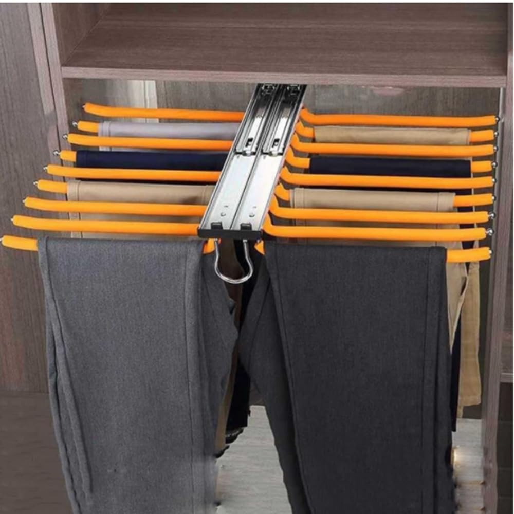 Cintre à pantalons gain de place coulissant orange pour armoire