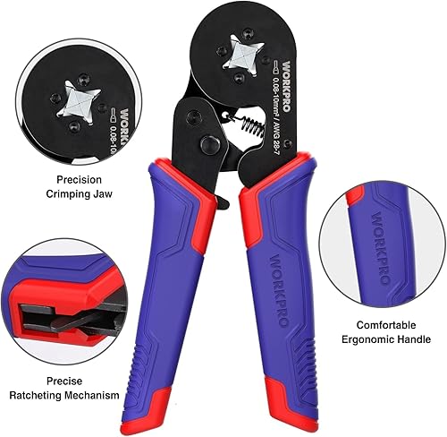 Miniatura 6 de WORKPRO Kit de reparación eléctrica de 582 piezas con cortador de alambre y alicates de crimpadora con virolas de alambre 800PCS