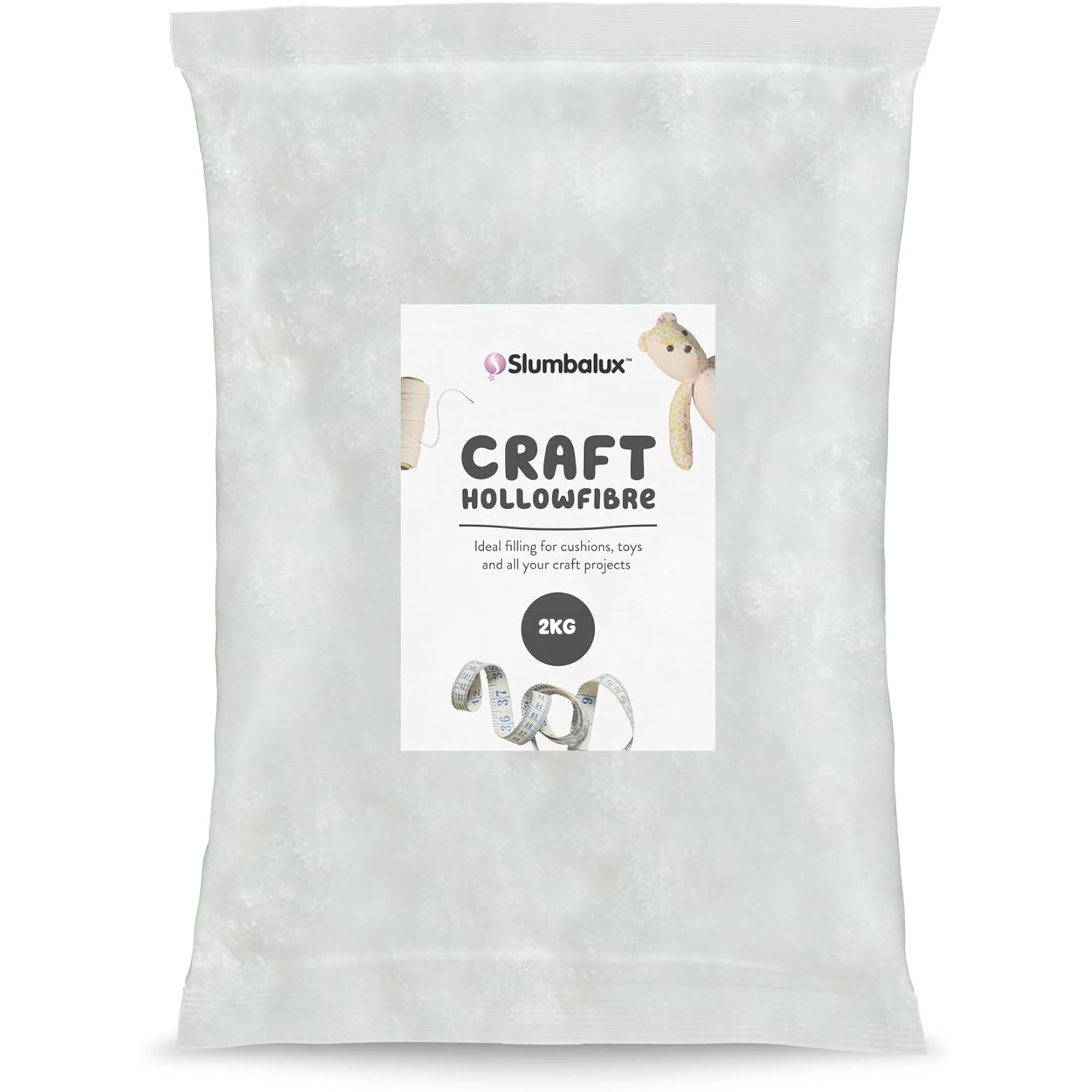 Hollowfibre Toy Stuffing 2kg Bag - 100% High Grade Fire Resistant Hollowfibre Pillow Filling for Soft Toys, Knitted Toys, Cushions, Home Décor & Crafting - Washable, 2KG