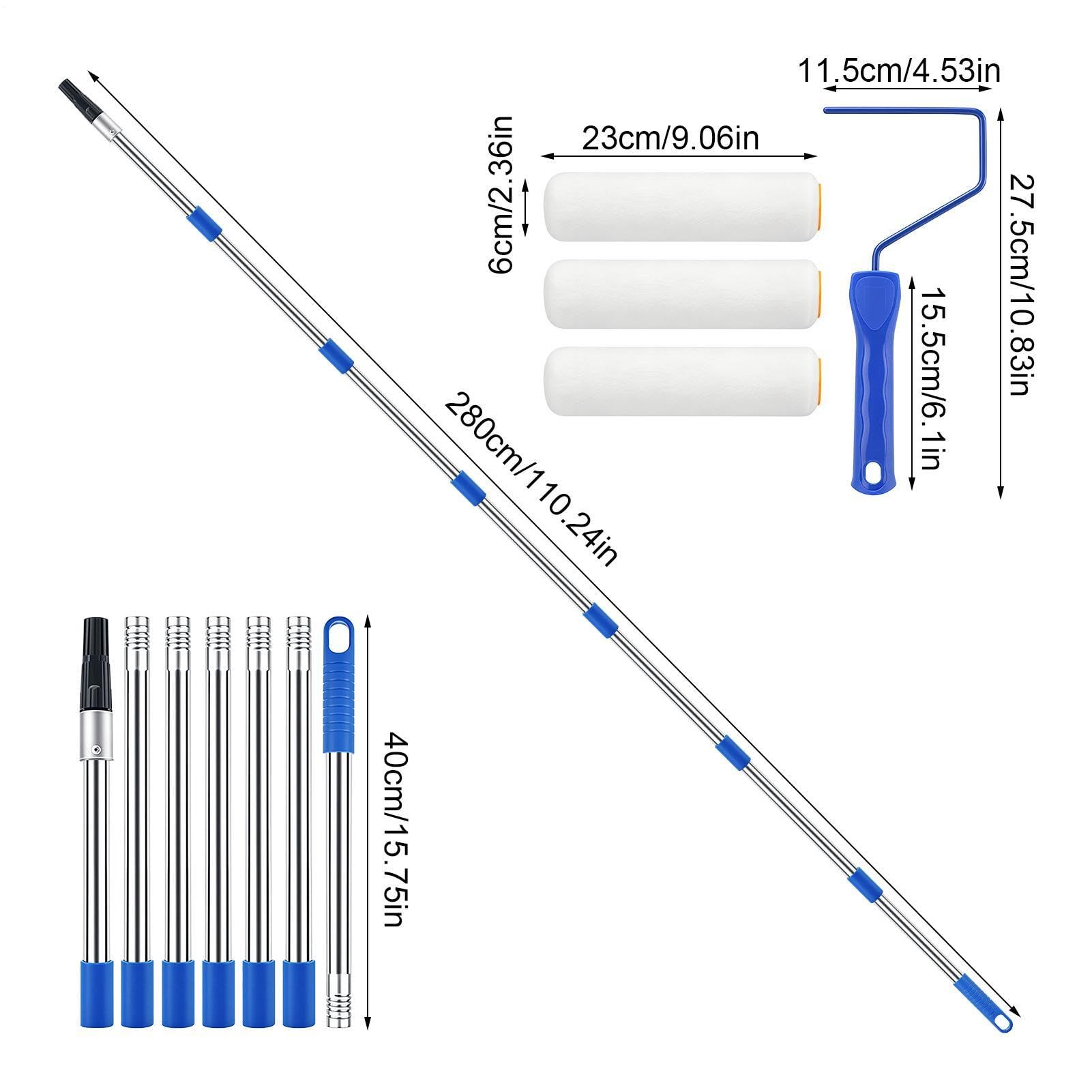 Kit Rullo Di Pittura Strumenti Regolabili A Setola Fine Con Asta | Prolunga per rullo a vernice per pareti, interni, soffitti, pavimenti, porte, armadi, terrazze e scrivanie