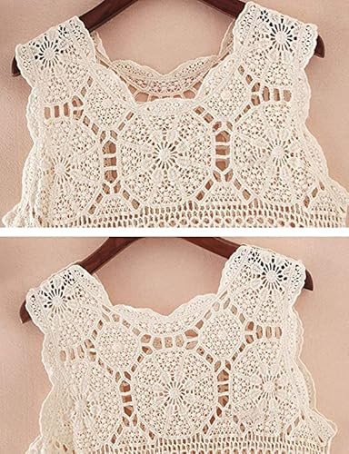 Puwei Women's Hollow Out Hi-Low Tank Top Floral Crochet Swimsuit Bikini Cover Up （0368-Apricot-One Size） #TOP4