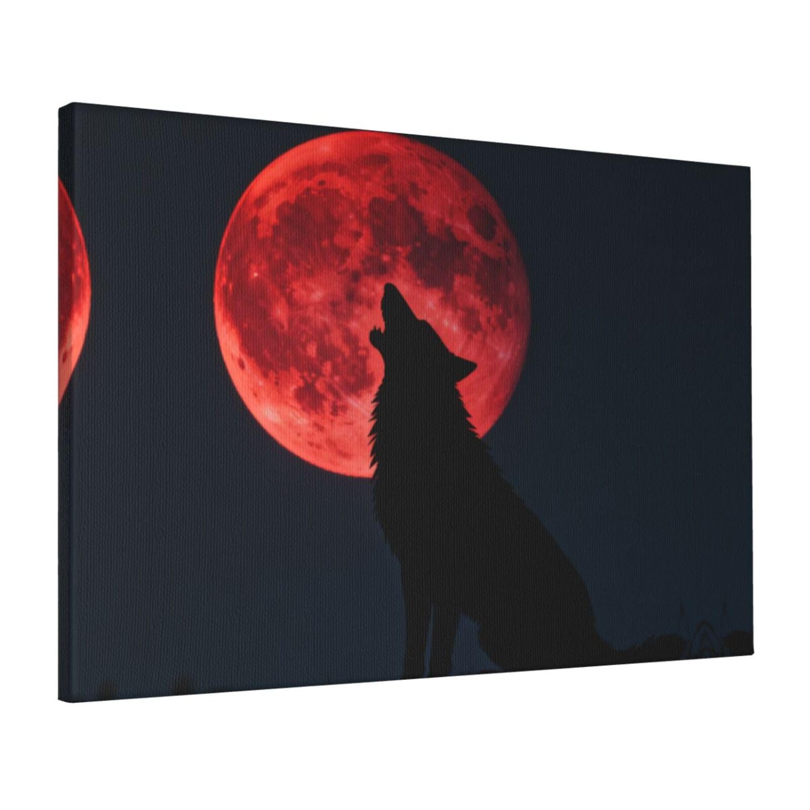 CNTDBU Blood Moon Wolf Canvas Wall Art 16x24 Inch-Large Modern Painting Print for Living Room, Framed Ready to Hang Artwork for Bedroom
