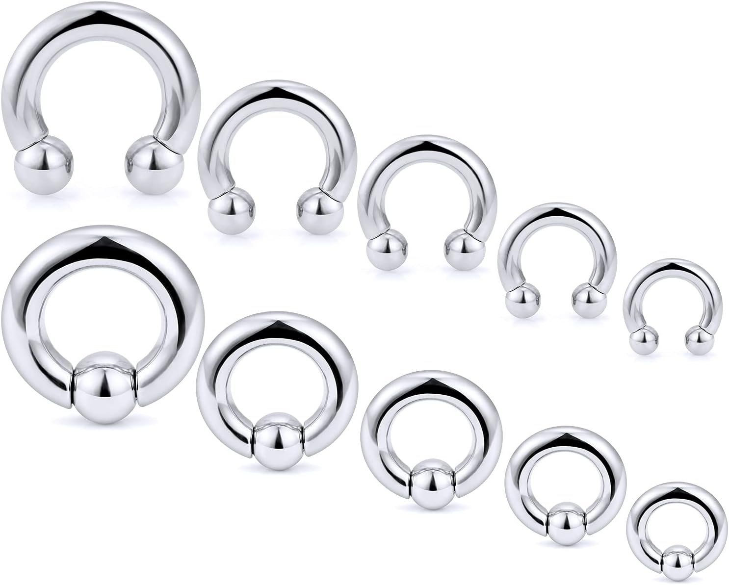 Ocptiy 6G 8G 12G 14G 16G PA Ring Horseshoe CBR Circular Barbell 316L Surgical Steel Internally Threaded Pierced Body Jewelry for Women Inner Diameter:10mm 12mm 14mm 16mm