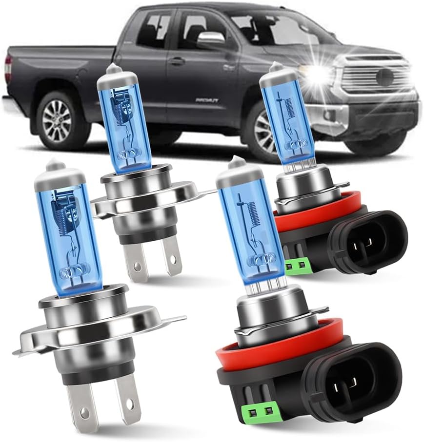 Halogen Headlight Bulbs Combo Fit For 2014-2021 Toyota Tundra,100W 6000K Super Bright White,High Low Dual Beam and Fog Lights Blubs Package, Pack of 4