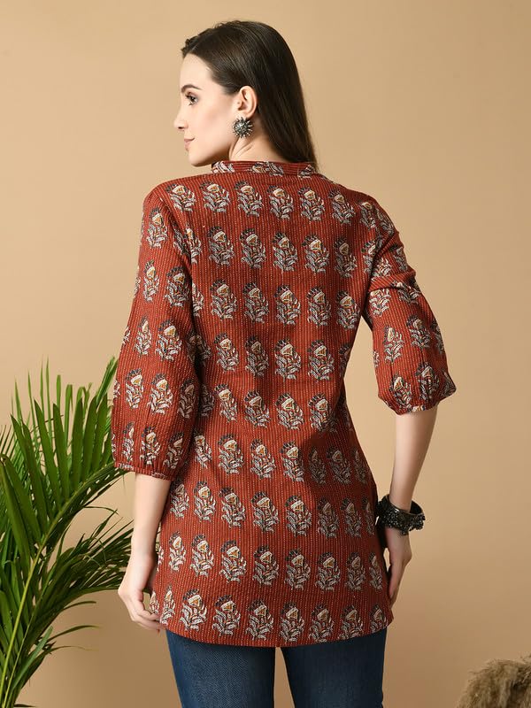 Image of Meesan Women's Casual Ethnic 3 /4 Sleeve Printed Tunic