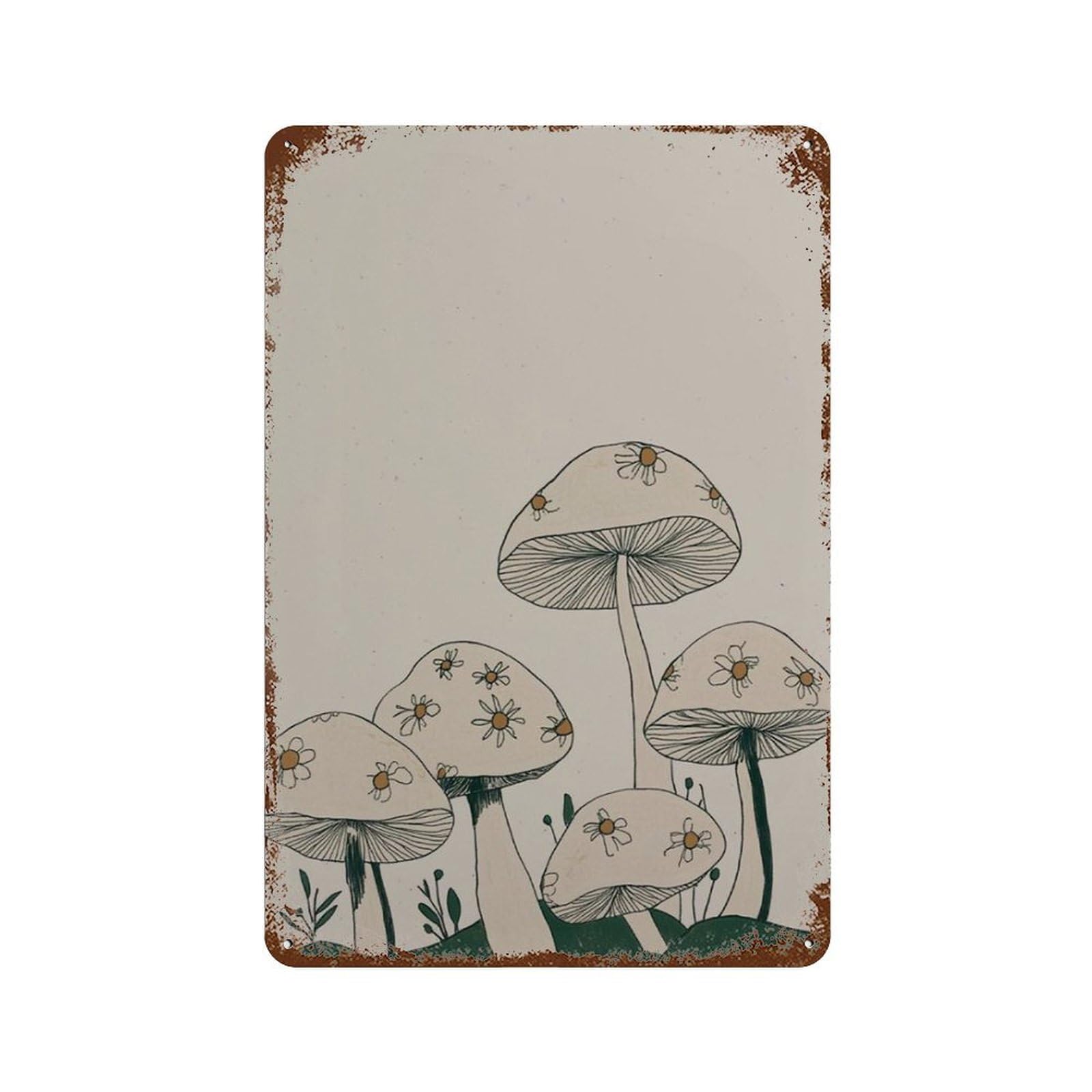 xiaoxiaoshen Mushroom Botanical Fungi Nature Minimal Scandinavian Neutral Wall Decor Art Metal Tin Poster Modern Home Decor Art Home Bar Shop Decorations Vintage Sign 30x20cm