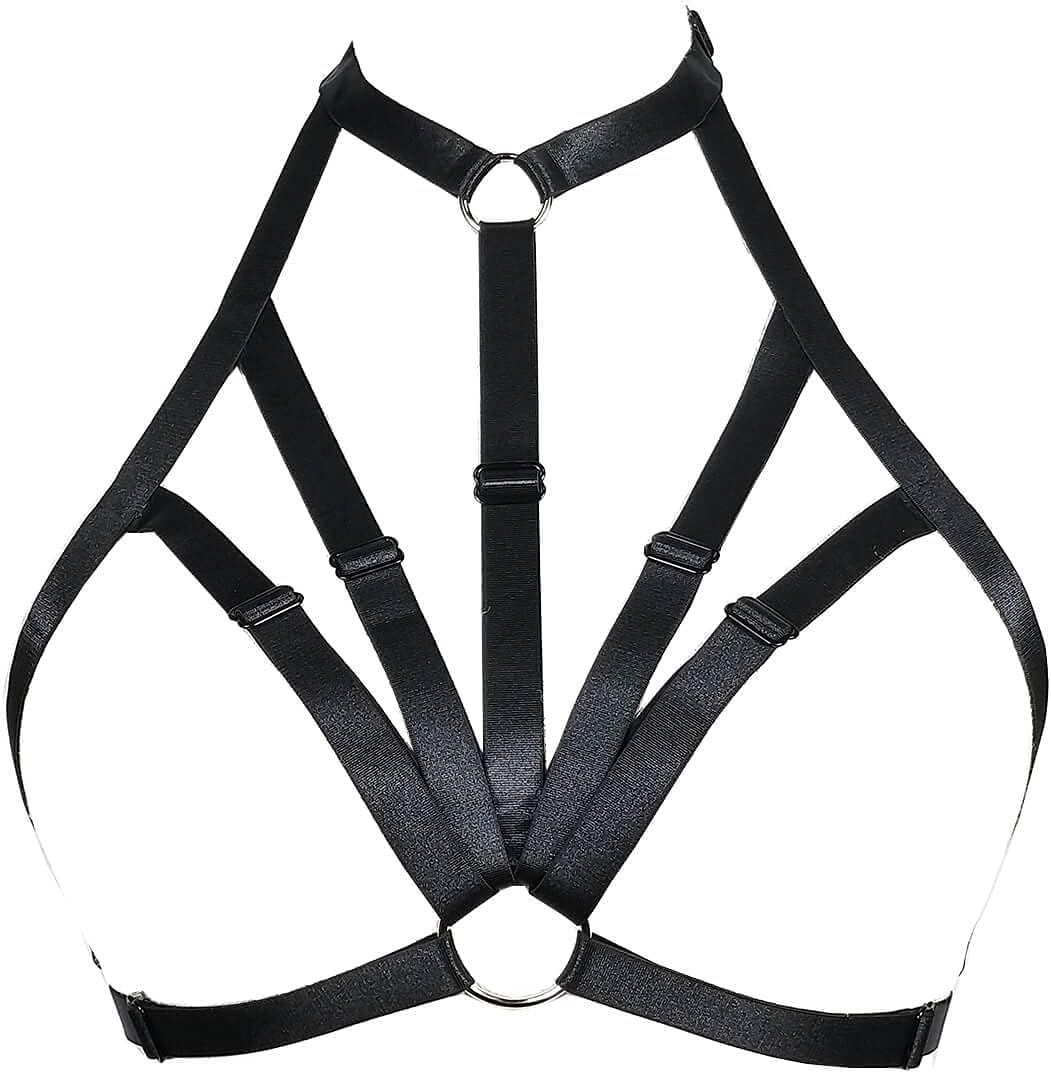 JELINDAWomen Harness Bra Elastic Band Lingerie Cupless Cage Bra See Through Hollow Out Harness