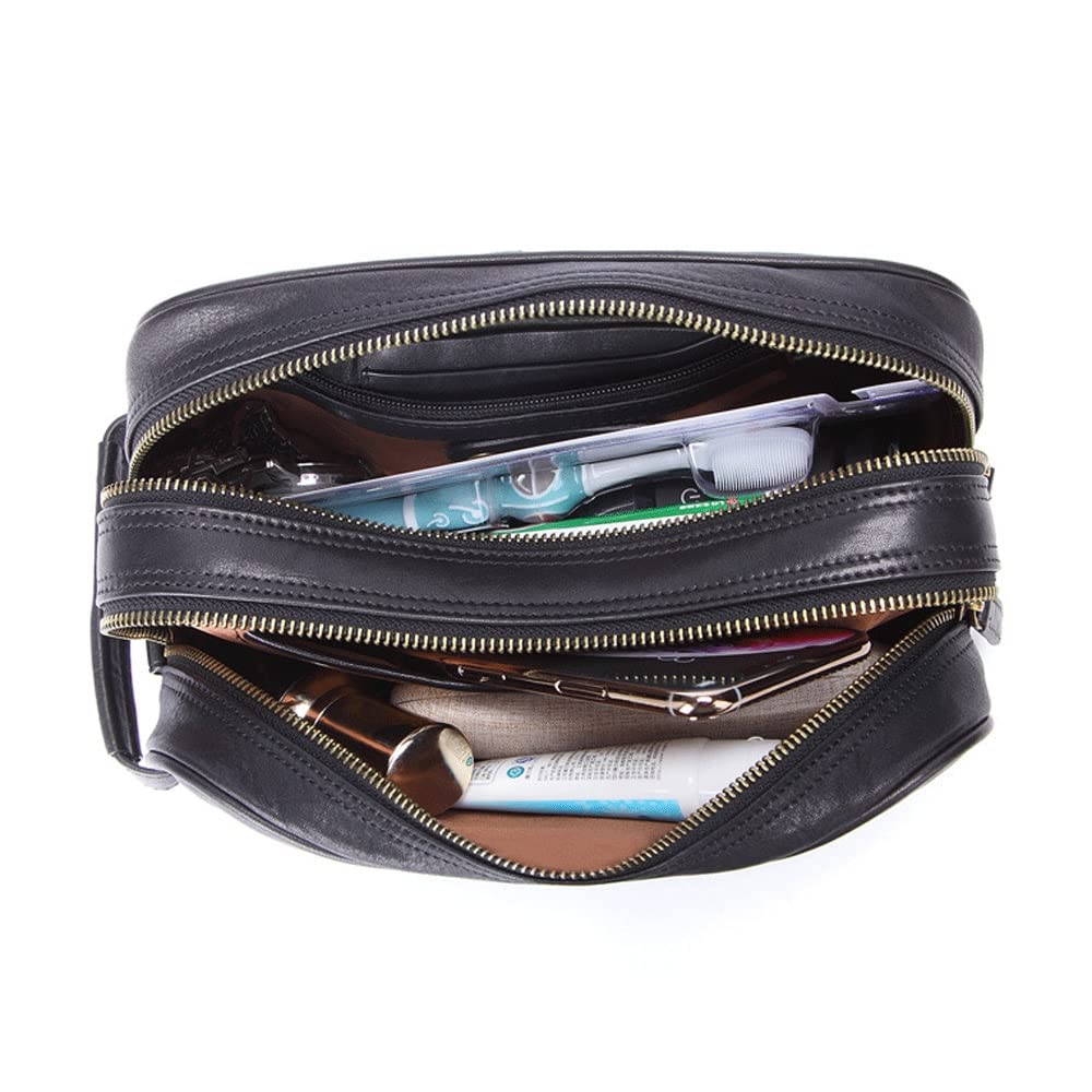 Bolsa de Viaje de Aseo de Cuero Genuino for Hombres y Mujeres, Bolsa de Afeitar Organizador de baño, Organizador de Kit de Aseo
