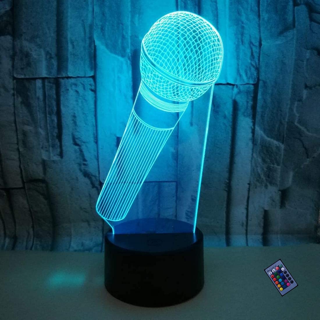 3D Mikrofon Nachtlicht Mit Fernbedienung – 16 Farben, USB-Betrieb, Touch-Steuerung, Optische Täuschung