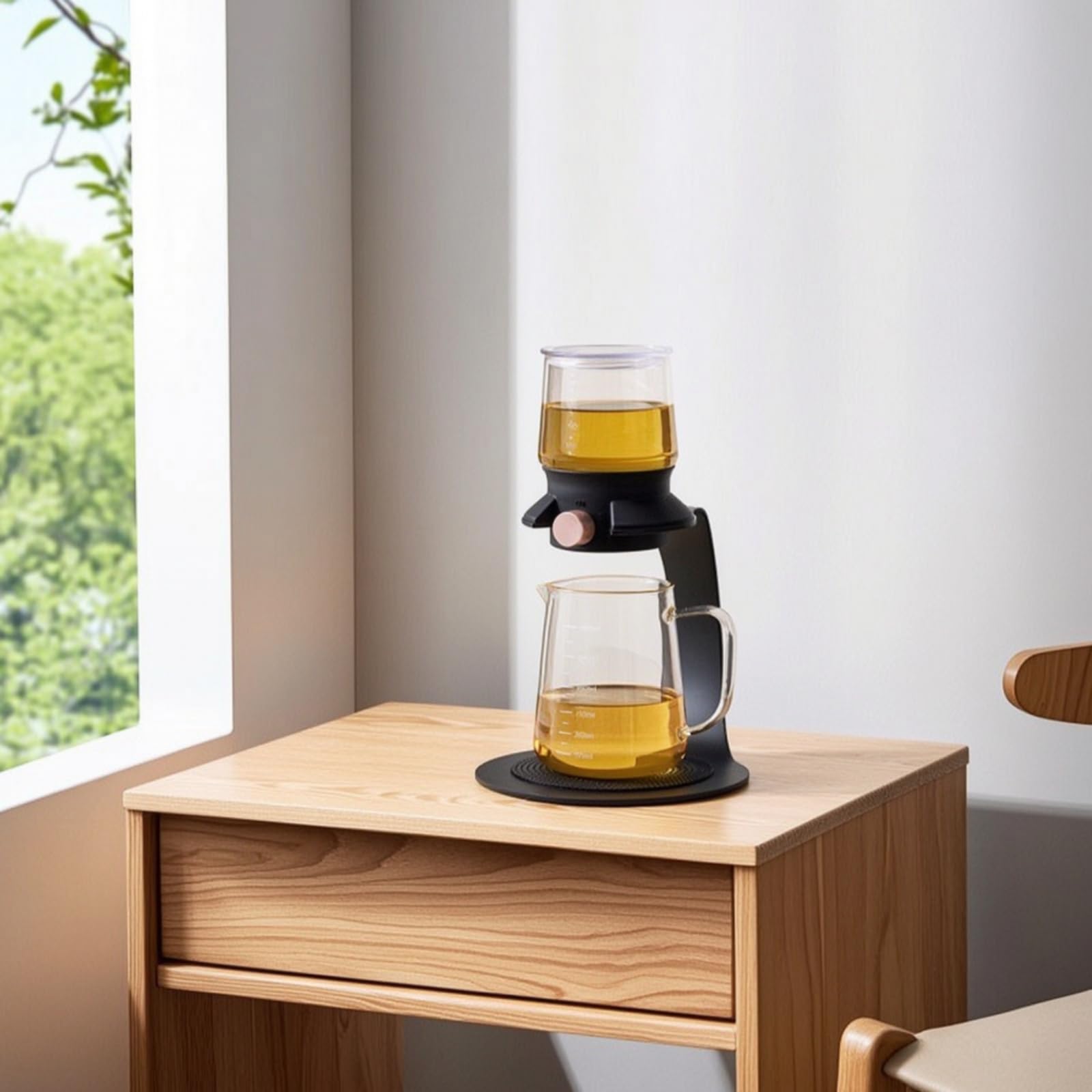 Teiera con Filtro in Acciaio Borosilicato Infusore a Goccia con Supporto Facile da Pulire Infusore in Vetro per Appassionati di Tisane, Array, Bianco, Arco