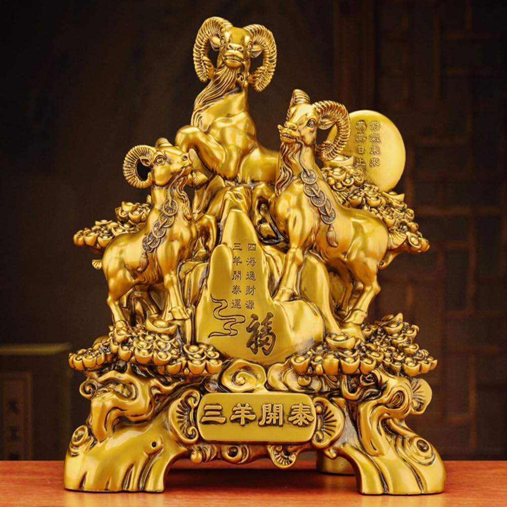 Figurka ze złotego mosiądzu Barany Feng Shui Statua zodiaku Kompaktowa ozdoba na biurko w domu Przynosząca szczęście, dobrobyt i pozytywną energię, aby przyciągnąć szczęście,Medium