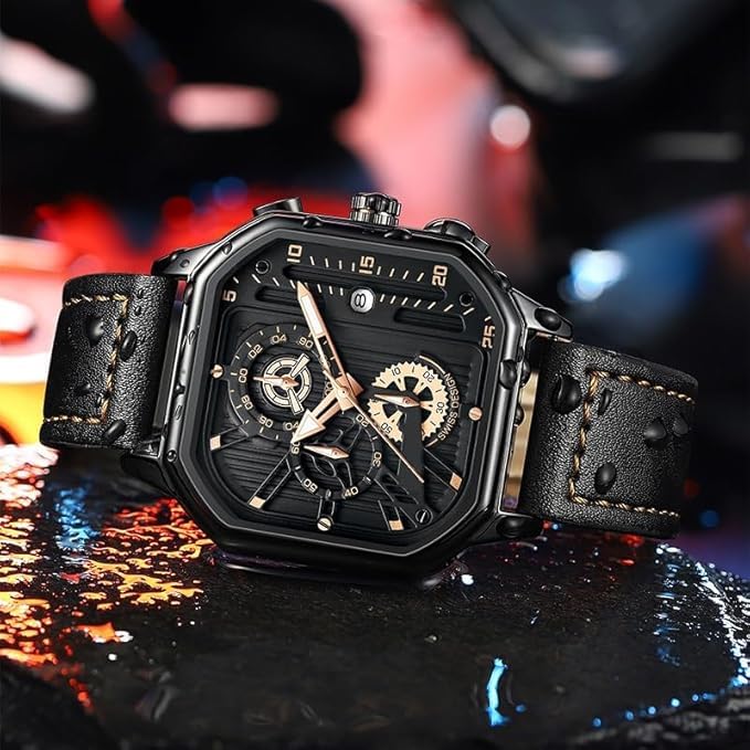 Image of Carlson Raulen Chronograph Waterproof Luxury Fashion Military Sports Rectangle Wrist Watch for Men (Black)