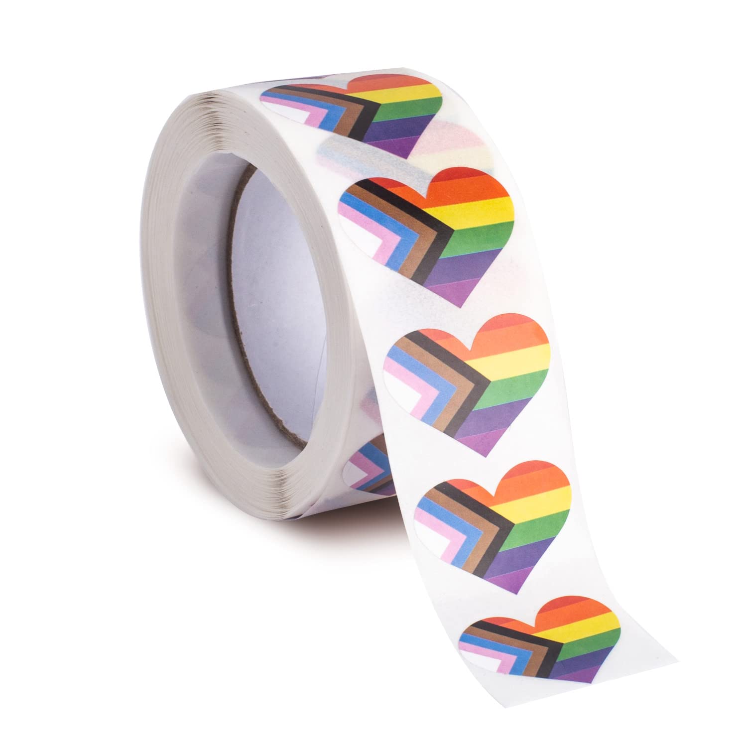 Pride Heart Stickers for LGBTQ Pride Parades and Events Rainbow Flag Heart Shaped Stickers on a Roll (1 Roll - 500 Stickers) (Progress)
