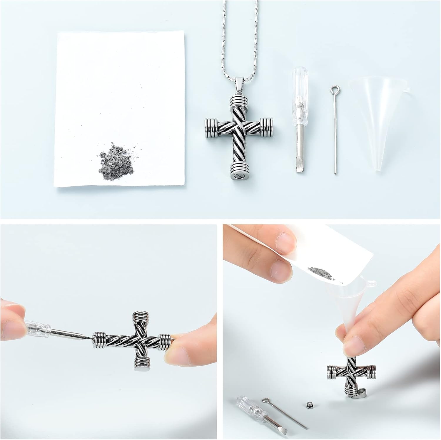 Imrsanl Cremation Jewelry for Ashes Cross Memorial Urn Necklace Pendant Keepsake Religious Cross Ashes Jewelry - Image 6