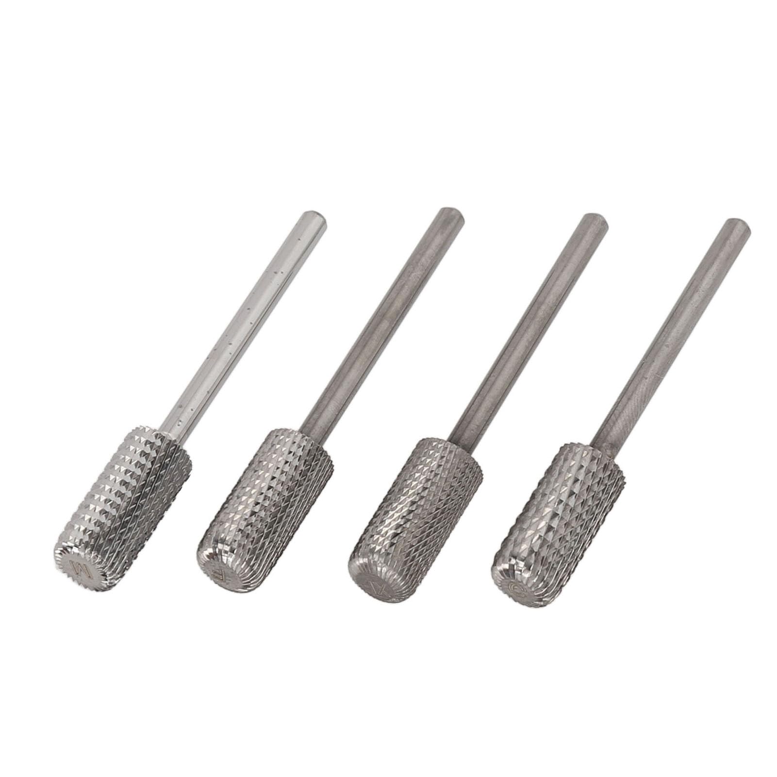 4 pezzi punte trapano per nail art rimuovi la colla per unghie testine per lucidatura delle unghie in acciaio al tungsteno per uso in salone M C F XF