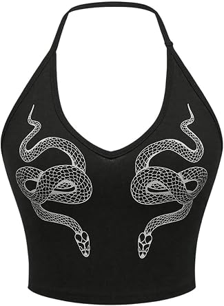 SHENHE Womens Y2k Halter Neck Snake Print Top Sleeveless Fitted Gothic Crop Cami Top