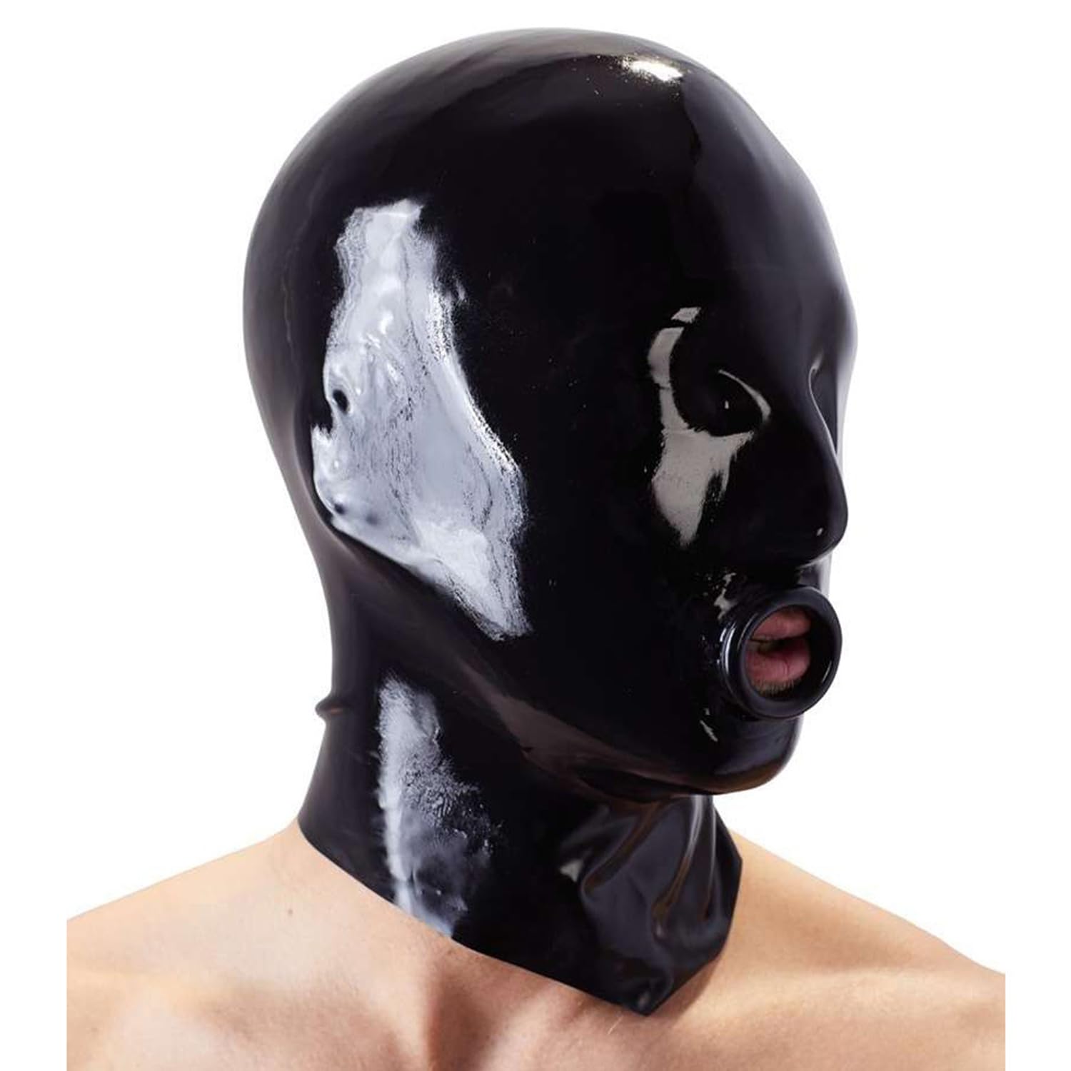 WXLPCGO Black Latex Mask Full Face Mask with Back Zipper Rubber Head Mask Exposed Mouth for Cosplay BDSM Club Wear(Size:XL-70CM)