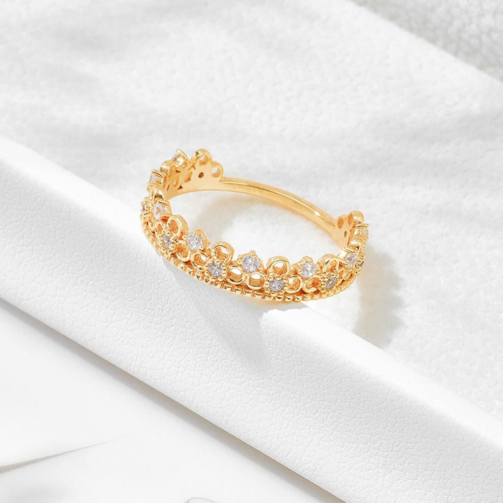 Alianzas de oro amarillo de 9 K/14 K/18 K, joyas con moissanita, forma de corona