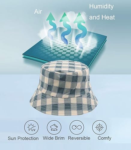 Miniatura 4 de Reversible Plaid Bucket Sombreros para Hombres Mujeres al aire libre Primavera Verano Pesca Pescador Sol Cap Plegable