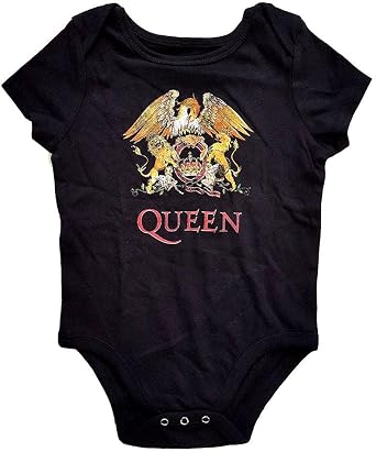 Queen Baby Grow Classic Crest Band Logo Official Black 0 To 24 Months Size Large 9-12 months