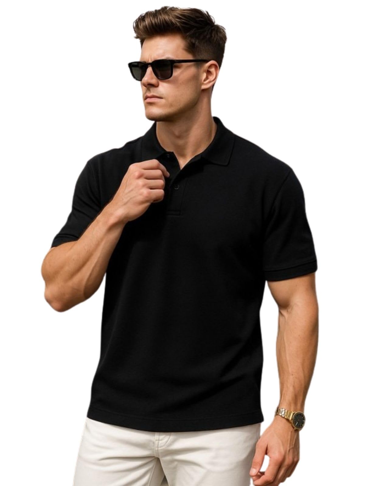 Pure Cotton Half Sleeves Regular Fit Plain Solid Classic Polo Collar T-Shirt for Men & Boys (Color Options- Black, Maroon & Olive)-image-40
