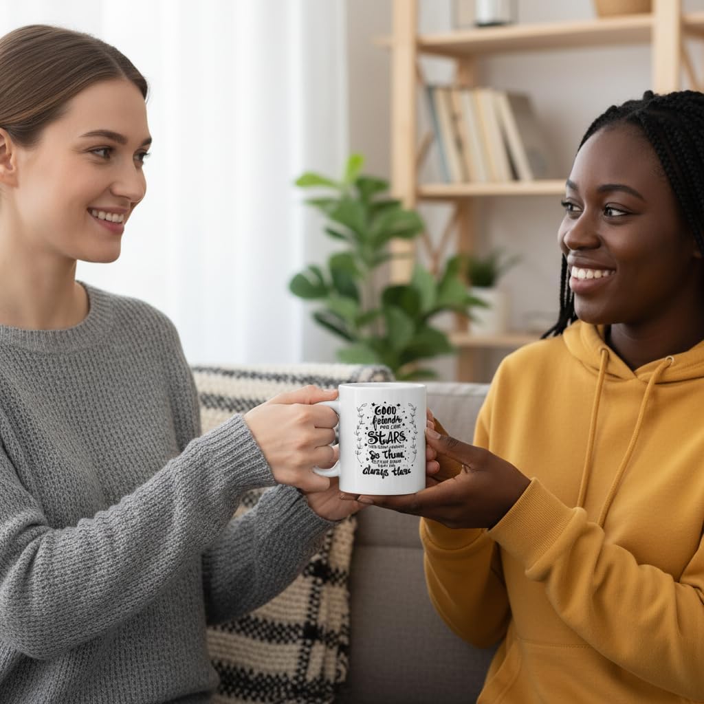 Good Friends are Like Stars You Don't Always See Them but Know They Always There Friendship Theme Ceramic Coffee Mug Funny Birthday Present Christmas Gift for Friend BFF Bestie Tea Cup 11 oz White - Image 6
