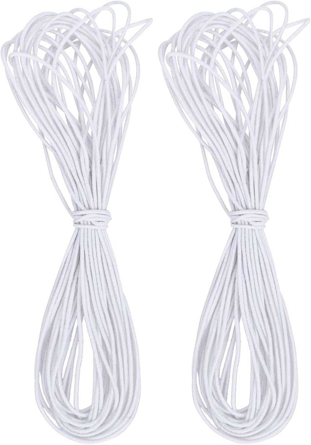 AKHTART 2Pcs White Elastic Cord, 1mm Round Hat Elastic, 10 Meter Bungee