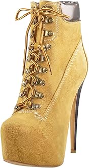 Richealnana Women's Platform Lace Up Stiletto Heel Ankle Boots