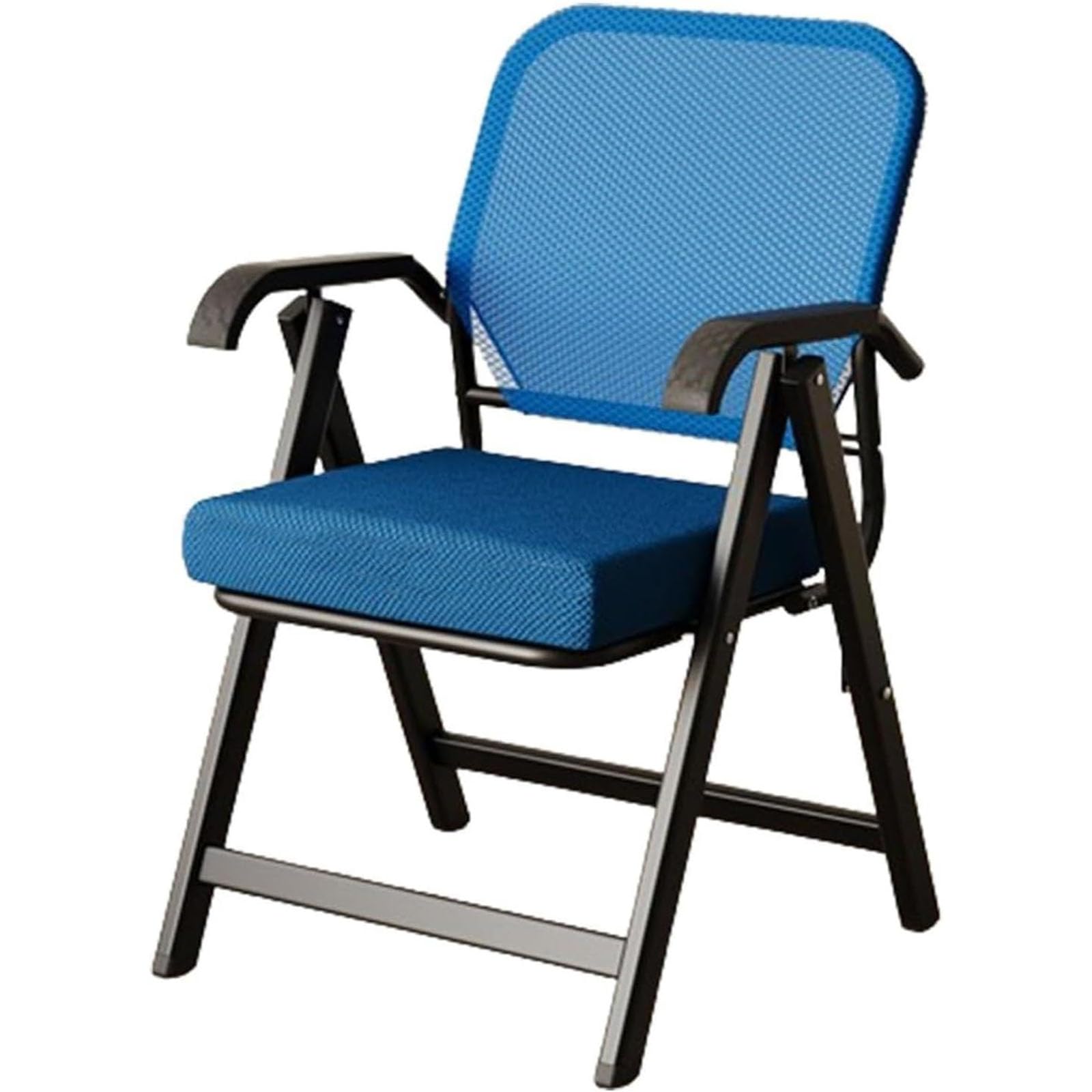 DLLDQBD Upholstered Folding Chair, Ergonomic Office Chair, Comfortable Dining Chair, with Backrest and Arms, Home Office Desk Chair(Color:Blue)