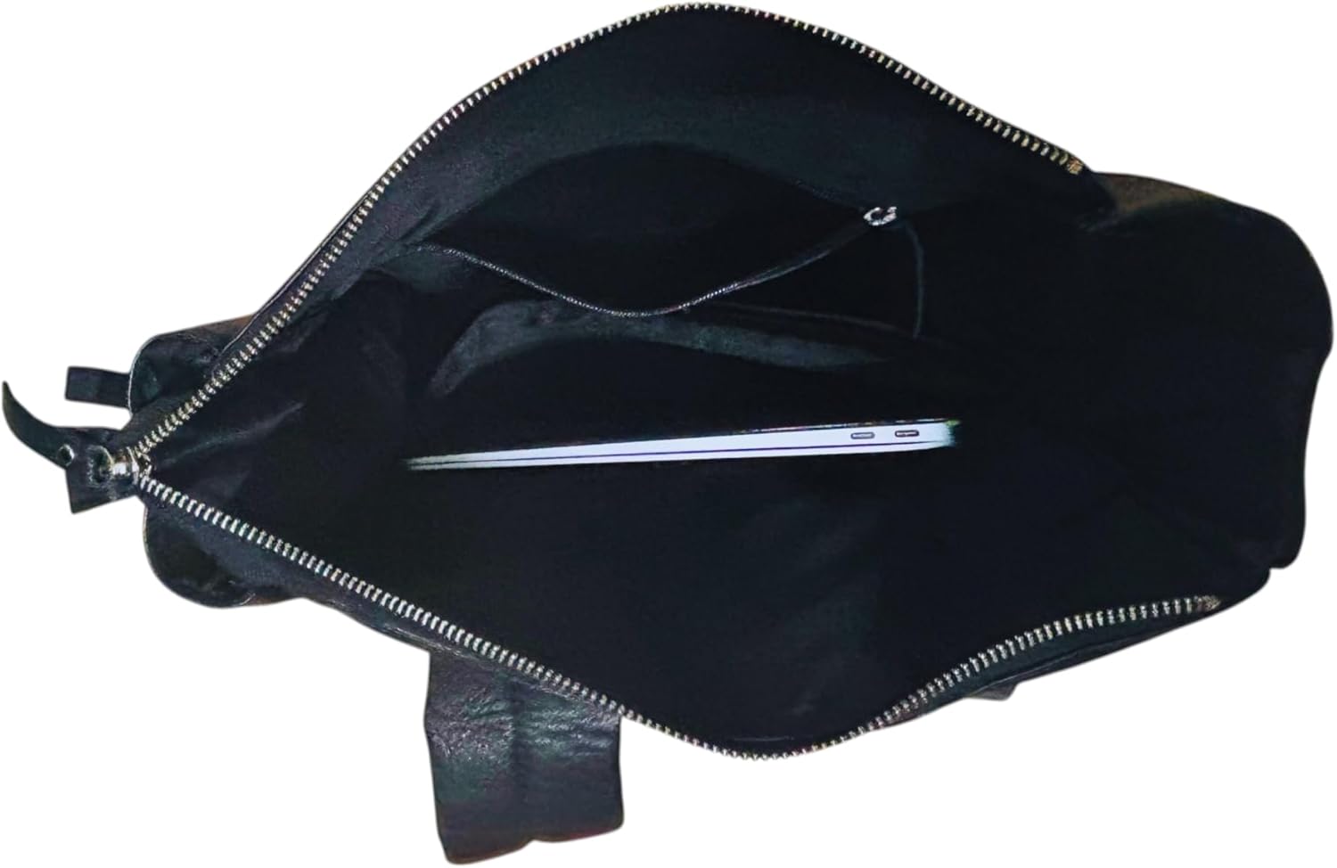 Black Leather Roll-Top Backpack 18 Inch Genuine Leather Laptop Bag for Men & Women, Travel Rucksack, Office & School Backpack with Zipper Pocket - Image 3