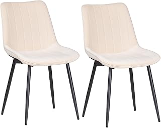 ALBATROS Juego de 2 sillas de comedor BOSA de color beige, estilo retro, ergonómicas y acolchadas, tapizadas y tapizadas, con funda de terciopelo y patas de metal, cómodas y fáciles de limpiar, para