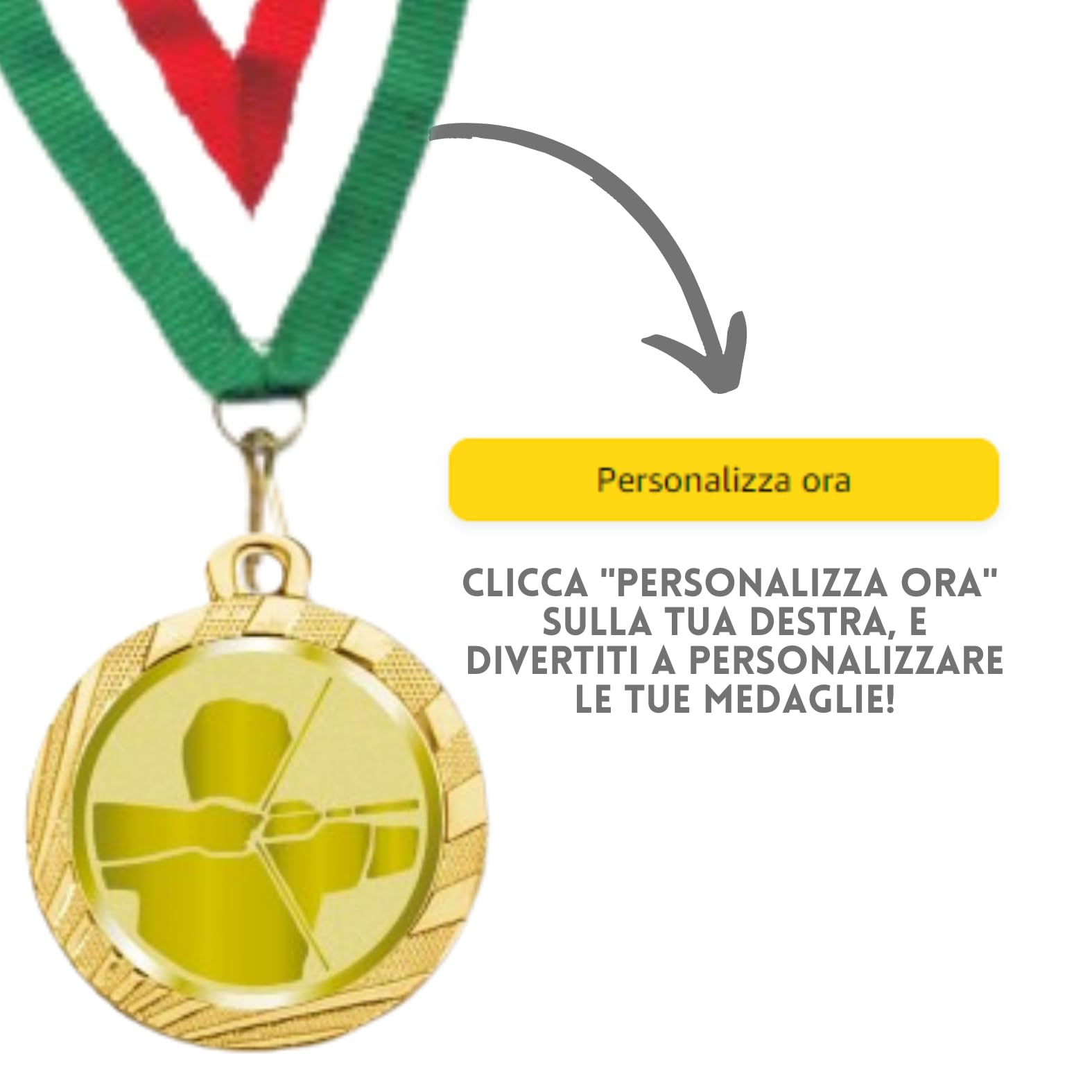 Stock Medaglie Personalizzate Premiazioni Tiro Arco da 3,2 cm con Laccetto Medaglia Personalizzabili in Metallo con Stampa Personalizzata, Sport | 23.00.32.A