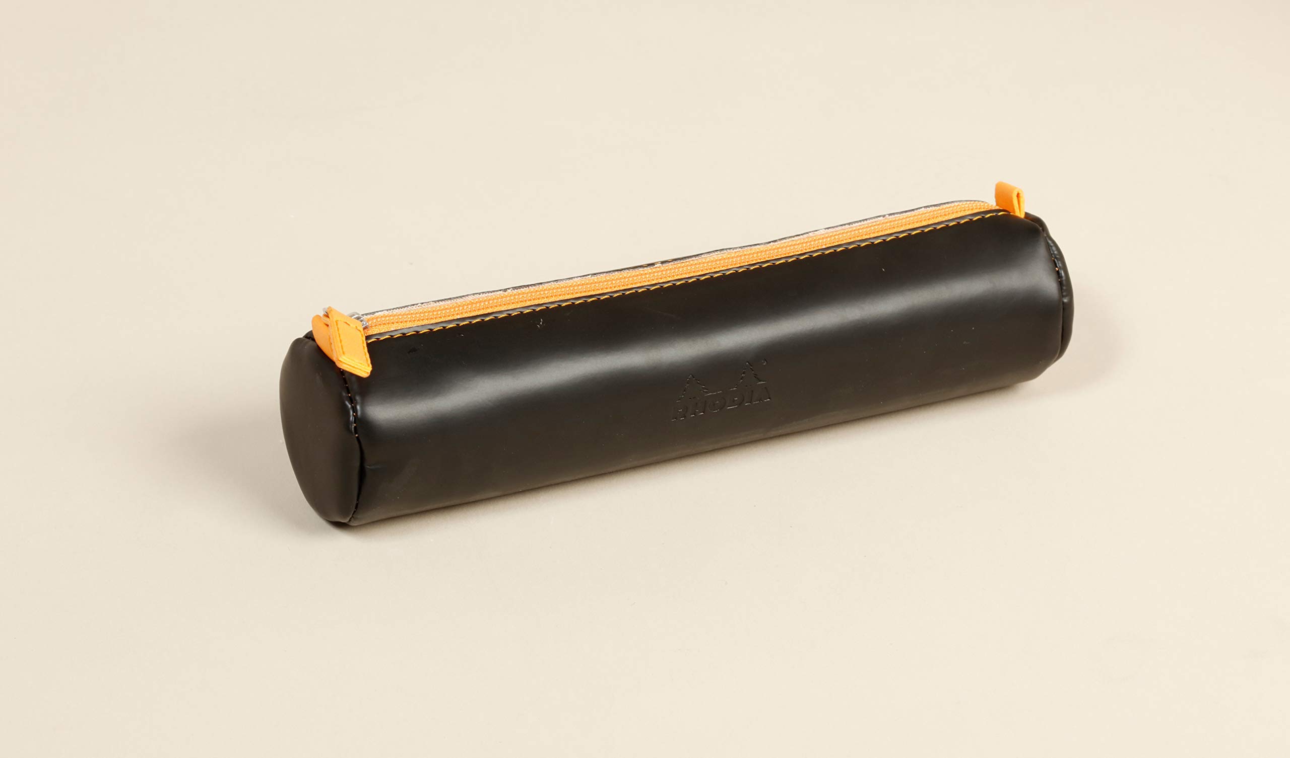 RHODIA 318892C, Rhodiarama Black Round Pencil Case, 21.5 x 5.5 cm, Genuine Orange Stitching, Ivory Jersey Interior - Image 2